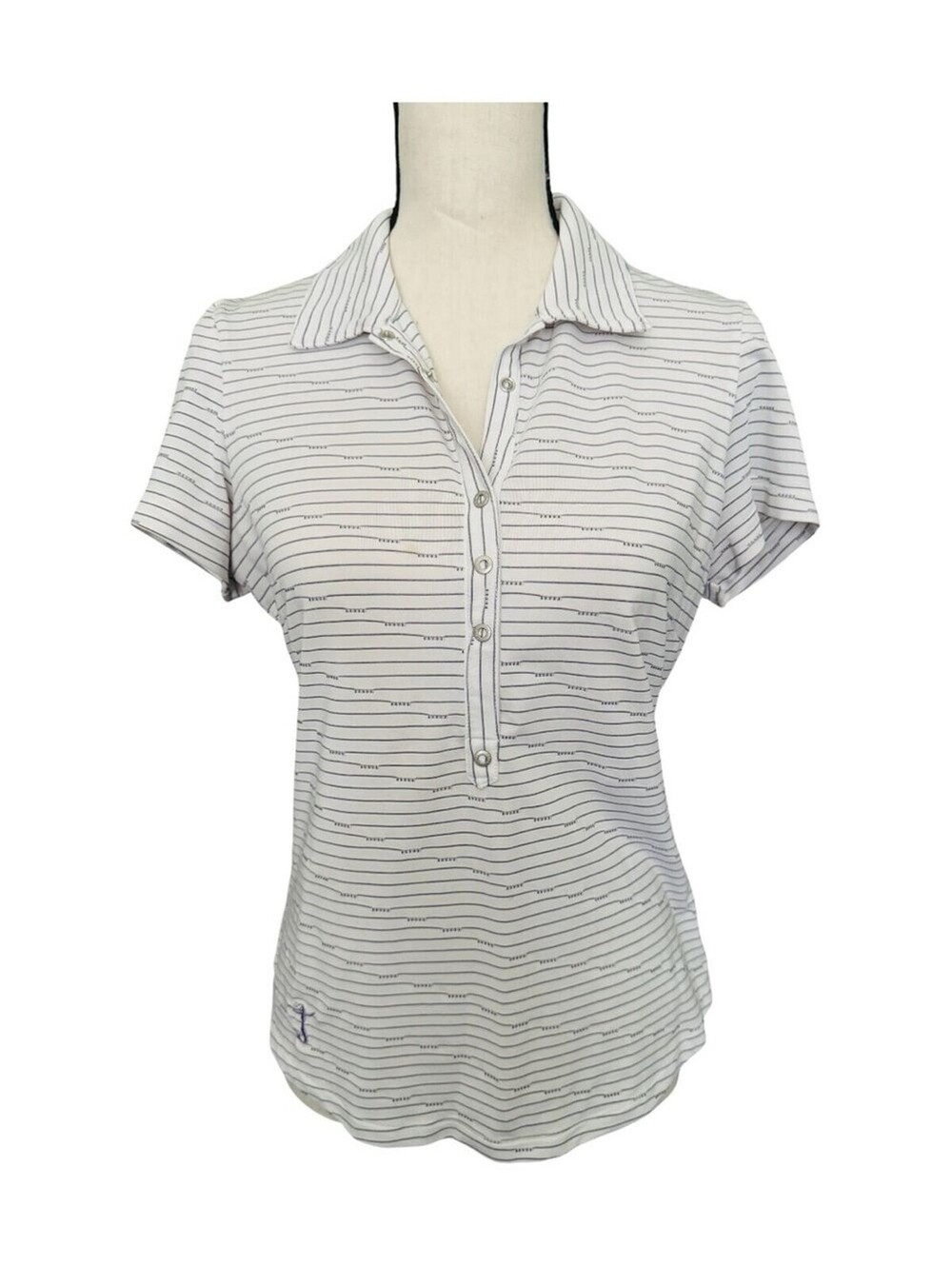 Tail Women’s Medium White Striped Golf Polo Stretch Country Club Top